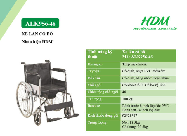 Xe lăn tiêu chuẩn có bô HDM ALK956-46 - Hình ảnh 3