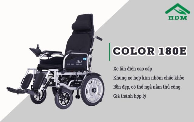 Xe lăn điện ngả nằm thủ công vành đúc Color 180E - Hình ảnh 2
