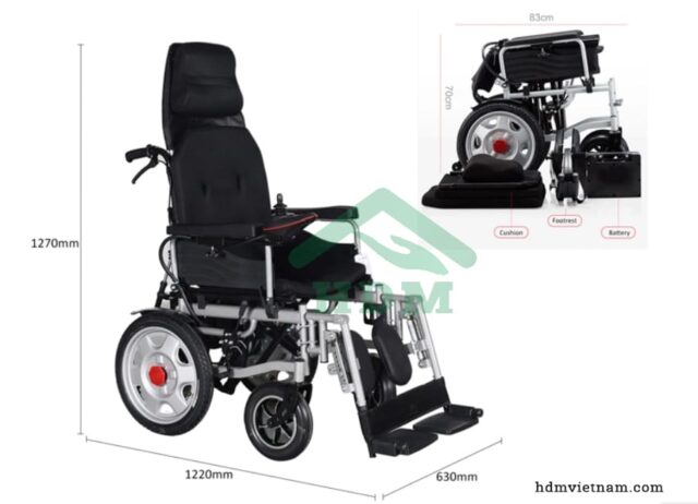 Xe lăn điện ngả nằm thủ công vành đúc Color 180E - Hình ảnh 3