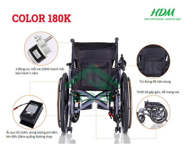 Xe lăn điện vành đúc bánh đặc COLOR 180K - Hình ảnh 4