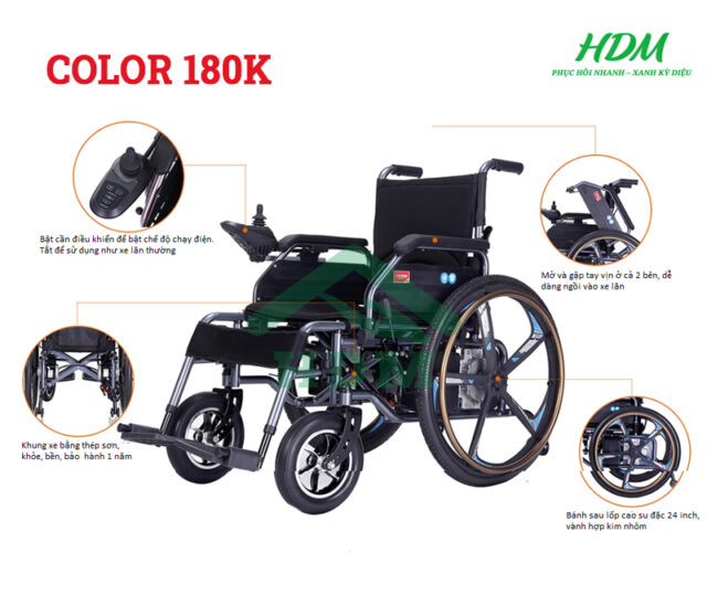Xe lăn điện vành đúc bánh đặc COLOR 180K - Hình ảnh 2